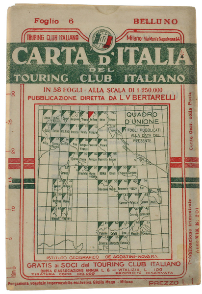 BELLUNO. Foglio 6 della CARTA D'ITALIA del T.C.I. alla scala …