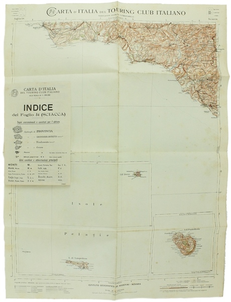 SCIACCA. Foglio 54 della CARTA D'ITALIA del T.C.I. alla scala …