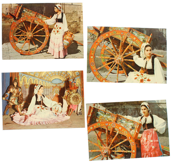 COSTUMI SICILIANI : 4 CARTOLINE a colori.