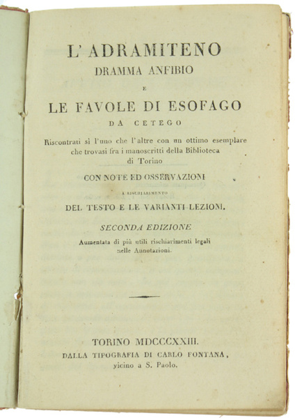 L'ADRAMITENO DRAMMA ANFIBIO e LE FAVOLE DI ESOFAGO DA CETEGO …