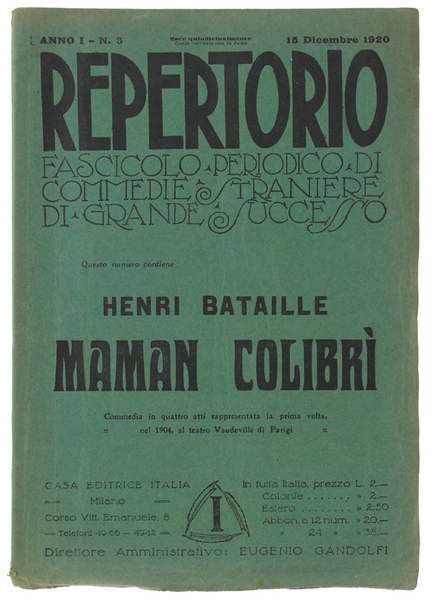MAMAN COLIBRI'. REPERTORIO. Anno I - N. 3. 15 Dicembre …