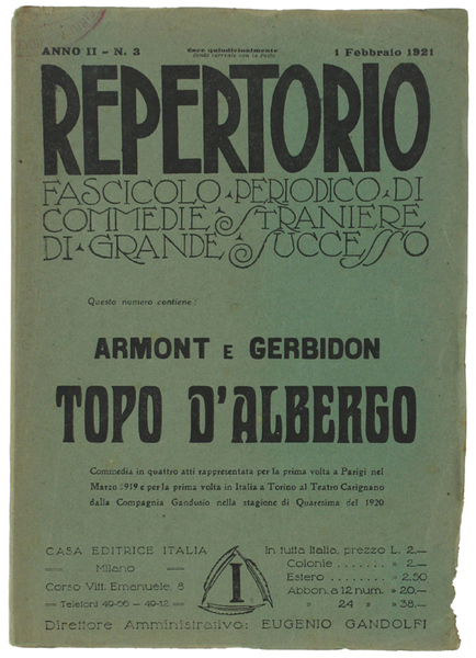 TOPO D'ALBERGO. REPERTORIO, Anno II - N. 3. 1 Febbraio …