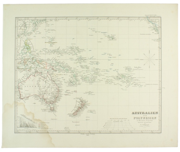 AUSTRALIEN UND POLYNESIEN IN ,ERCATORS PROJECTION. Entworfen u.gezeichnet von F.von …