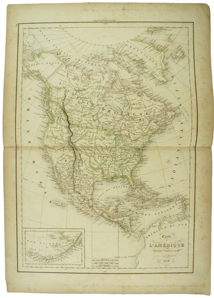 CARTE DE L'AMERIQUE SEPTENTRIONALE - 1838 couleurs