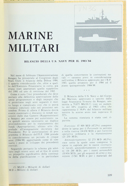 MARINE MILITARI. Bilancio della U.S. Navy per il 1983-'84 e …