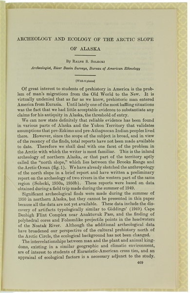ARCHEOLOGY AND ECOLOGY OF THE ARTIC SLOPE OF ALASKA.