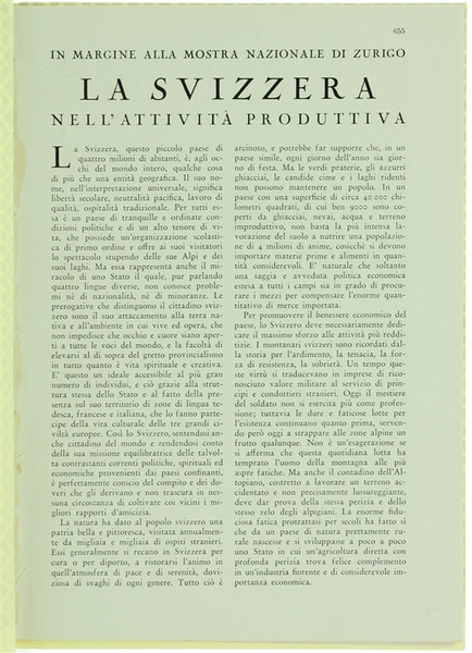 LA SVIZZERA NELL'ATTIVITA' PRODUTTIVA. In margine alla Mostra Nazionale di …