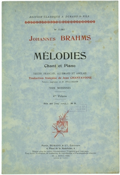 MELODIES Chant et Piano. Textes français, allemand et anglais. Voix …