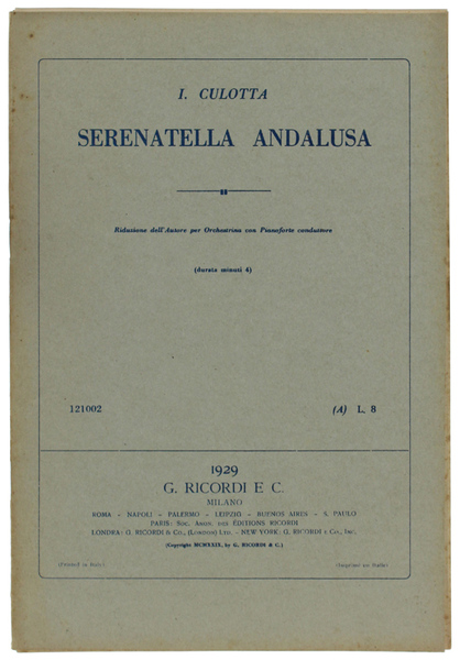 SERENATELLA ANDALUSA. Riduzione dell'Autore per orchestrina con Pianoforte Conduttore.