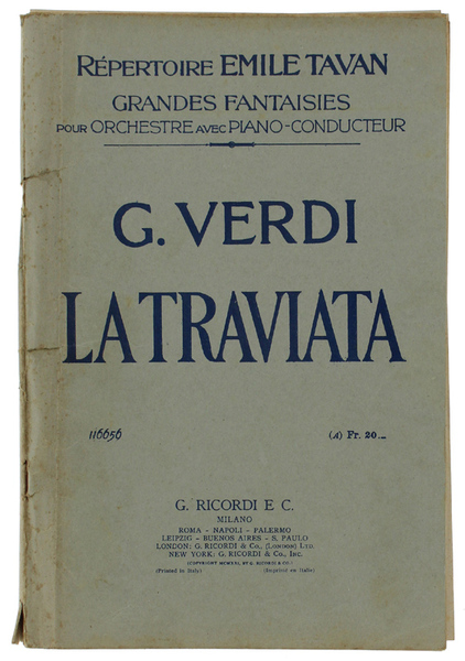 LA TRAVIATA. Répertoire Emile Tavan - Grandes Fantasies pour orchestre …