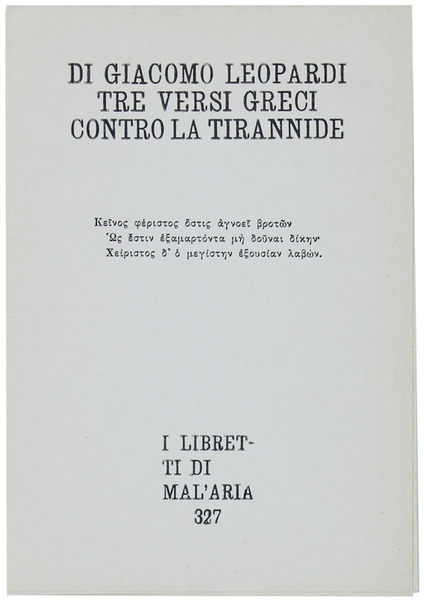 DI GIACOMO LEOPARDI TRE VERSI GRECI CONTRO LA TIRANNIDE. I …