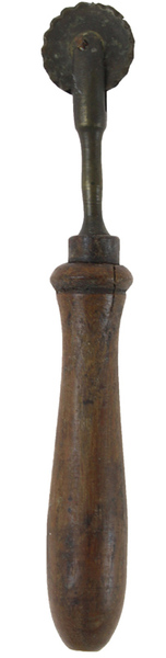 ROTELLA TAGLIAPASTA BRONZO MANICO IN LEGNO ARTIGIANALE ANTICA.