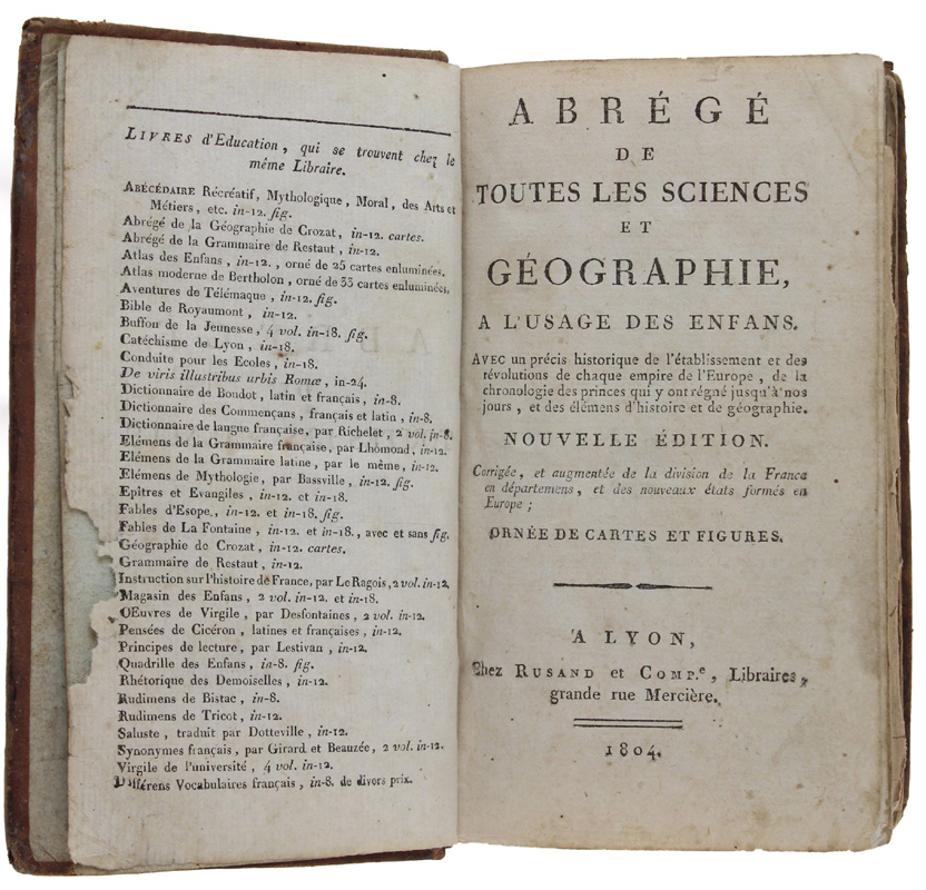 ABREGE' DE TOUTES LES SCIENCES ET GEOGRAPHIE, A L'USAGE DES …