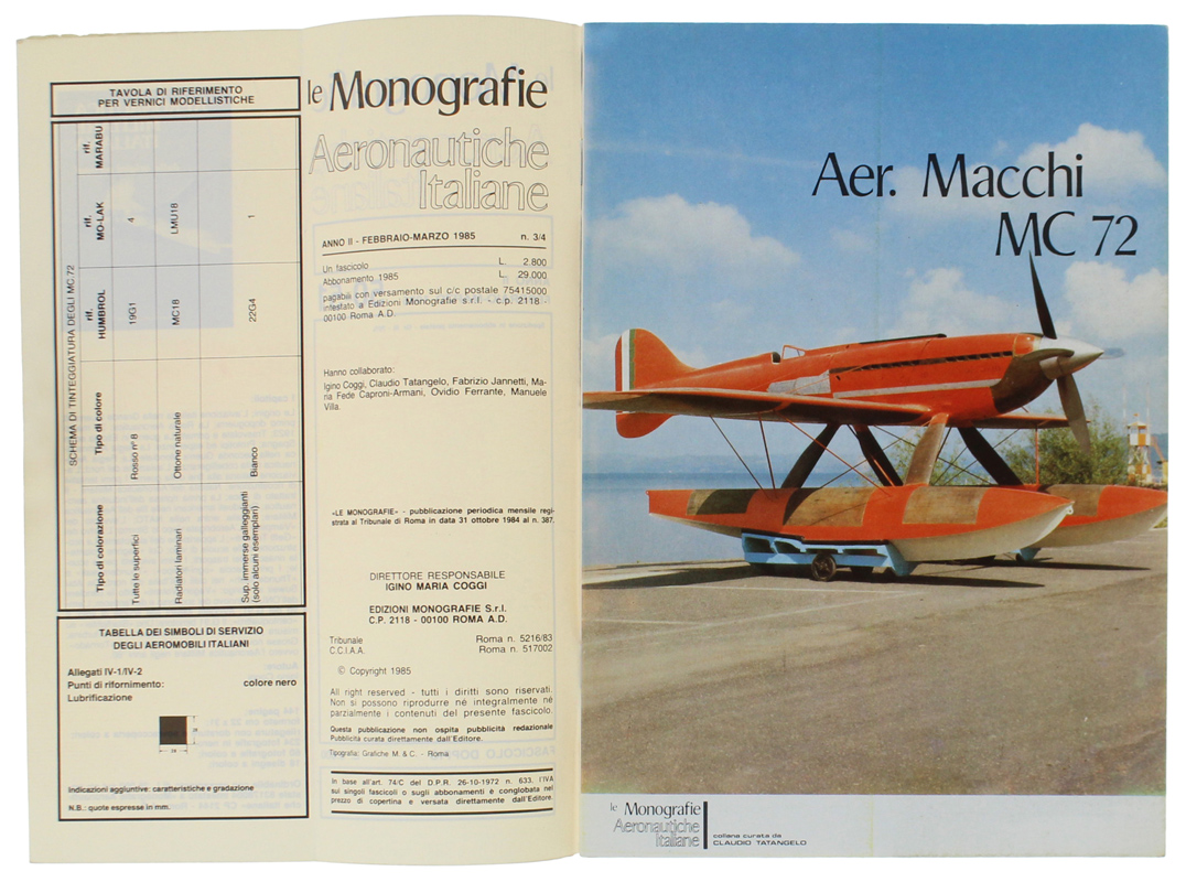 AER. MACCHI MC 72 - Monografie Aeronautiche Italiane n. 50-51 …