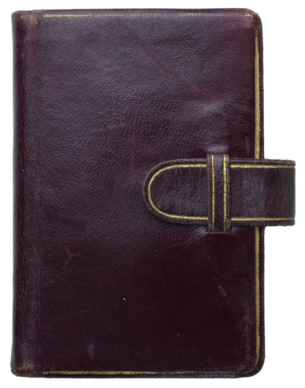 AGENDINA TASCABILE VINTAGE, IN PELLE COLOR ROSSO SCURO, MAI USATA