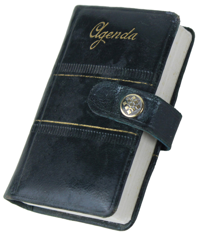 AGENDINA TASCABILE VINTAGE, IN PELLE COLOR VERDE SCURO MAI USATA