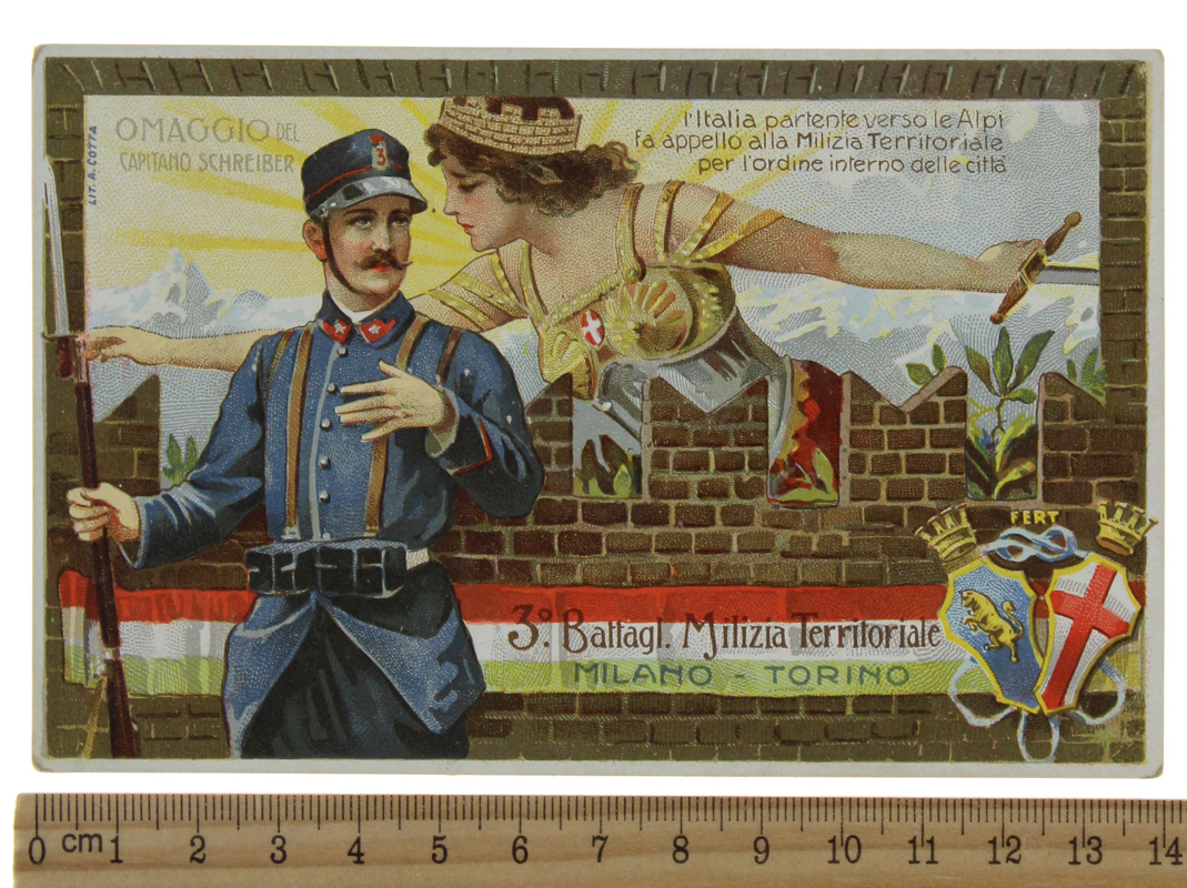 APPELLO ALLA MILIZIA TERRITORIALE splendida cartolina patriottica a colori 1916 …