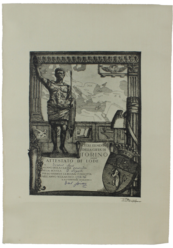 ATTESTATO DI LODE 2a CLASSE SCUOLA "FERRANTE APORTI" TORINO 1935-36