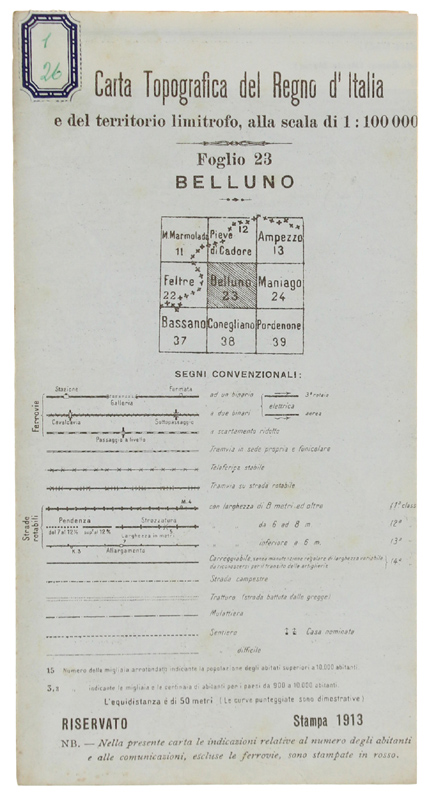 BELLUNO. Foglio 23 della Carta Topografica del Regno d'Italia e …