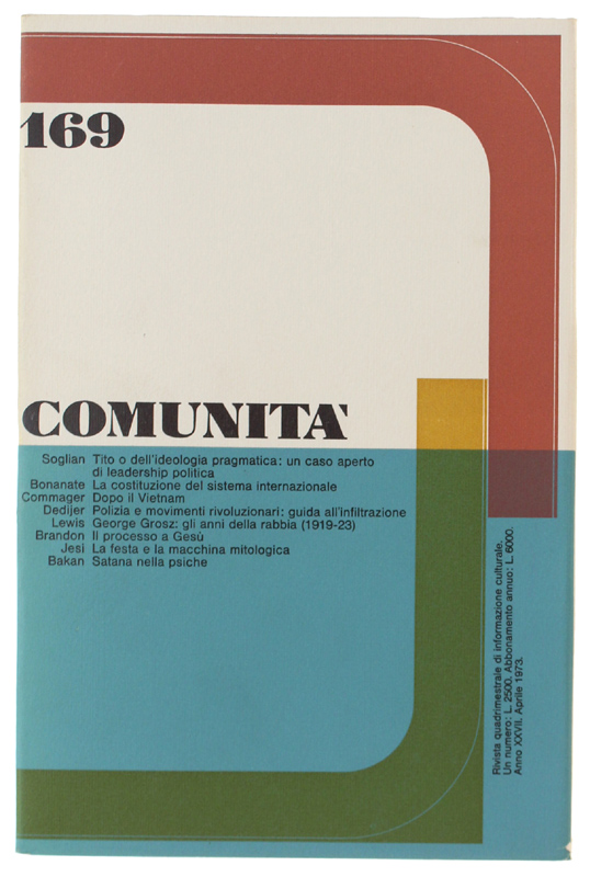 COMUNITA' - N. 169. Rivista quadrimestrale di informazione culturale