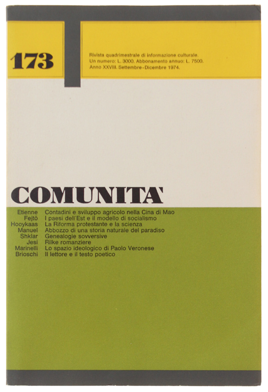 COMUNITA' - N. 173. Rivista quadrimestrale di informazione culturale