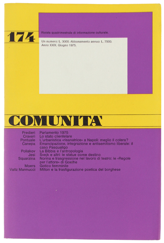 COMUNITA' - N. 174. Rivista quadrimestrale di informazione culturale