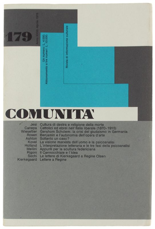 COMUNITA' - N. 179. Rivista di informazione culturale