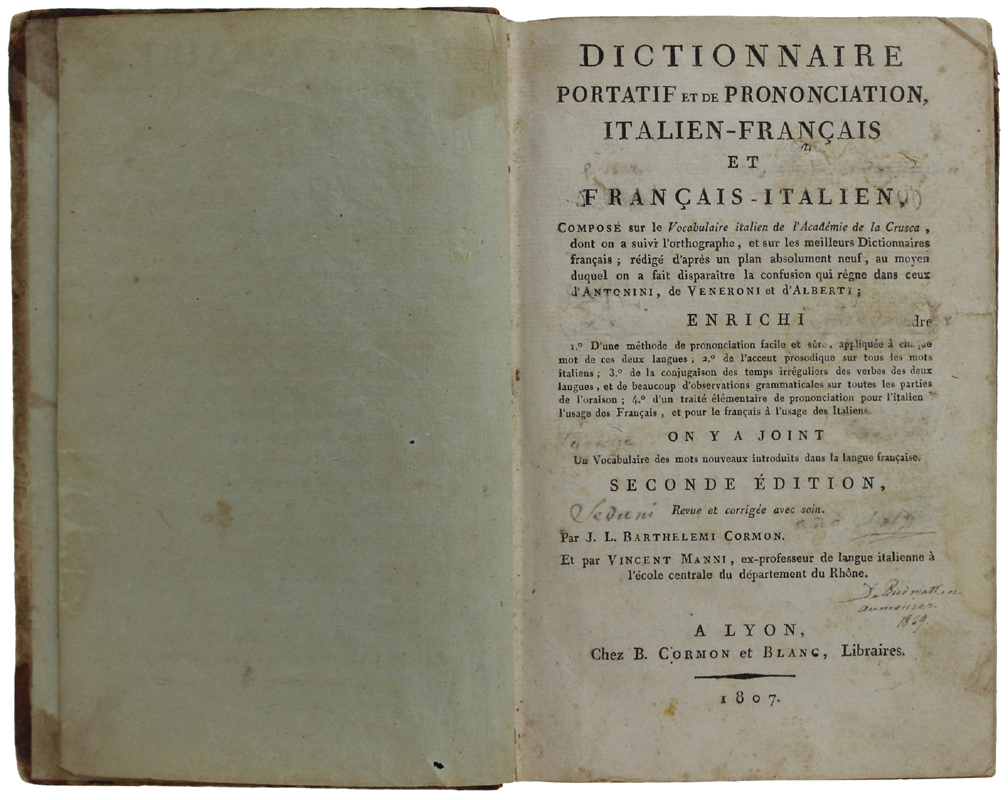 DICTIONNAIRE PORTATIF ET DE PRONONCIATION, ITALIEN-FRANÇAIS ET FRANÇAIS-ITALIEN. Seconde édition …