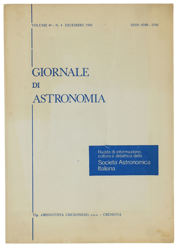 GIORNALE DI ASTRONOMIA. Vol. 6 n.4, dicembre 1980