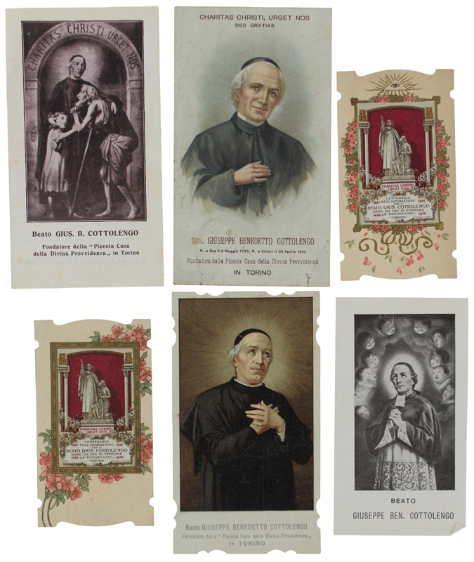 GIUSEPPE BENEDETTO COTTOLENGO 6 immaginette santini d'epoca (3 in cromolito)
