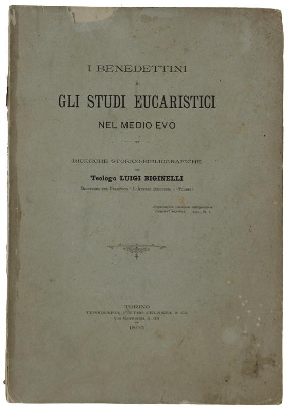 I BENEDETTINI E GLI STUDI EUCARISTICI NEL MEDIO EVO. Ricerche …