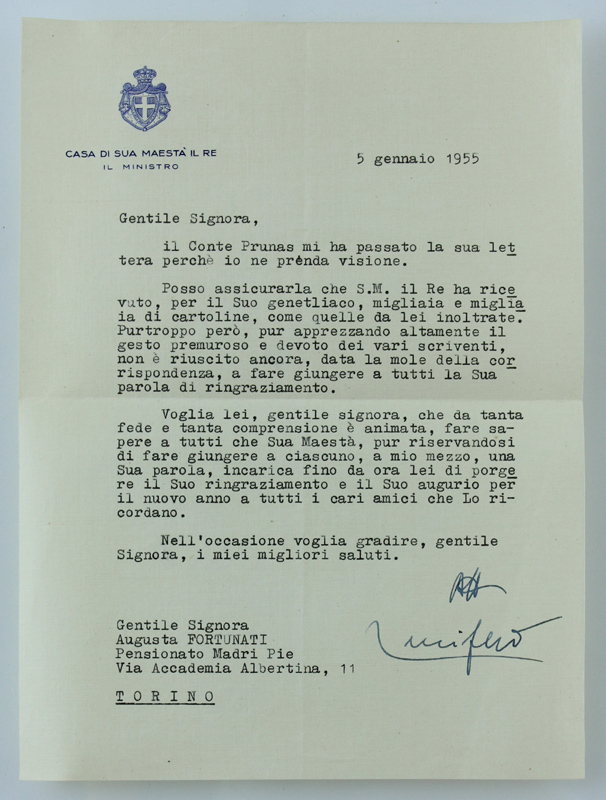 LETTERA DATTLOSCRITTA DI FALCONE LUCIFERO CON FIRMA AUTOGRAFA 1955