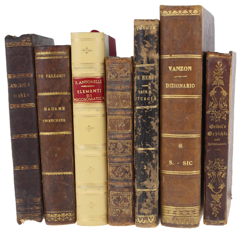 LIBRI ANTICHI con PREGIATE LEGATURE IN PELLE: lotto di 7 …