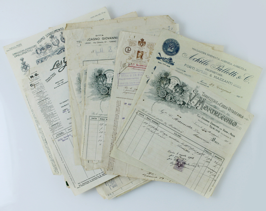 Lotto: 40 FATTURE COMMERCIALI vintage 1908-1925 bellissime testate illustrate