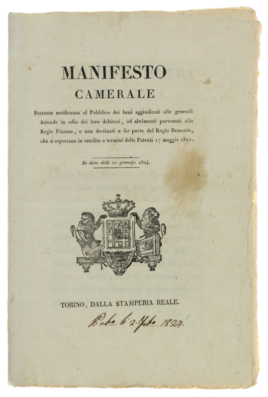 MANIFESTO CAMERALE portante notificanza al Pubblico dei beni aggiudicati alle …