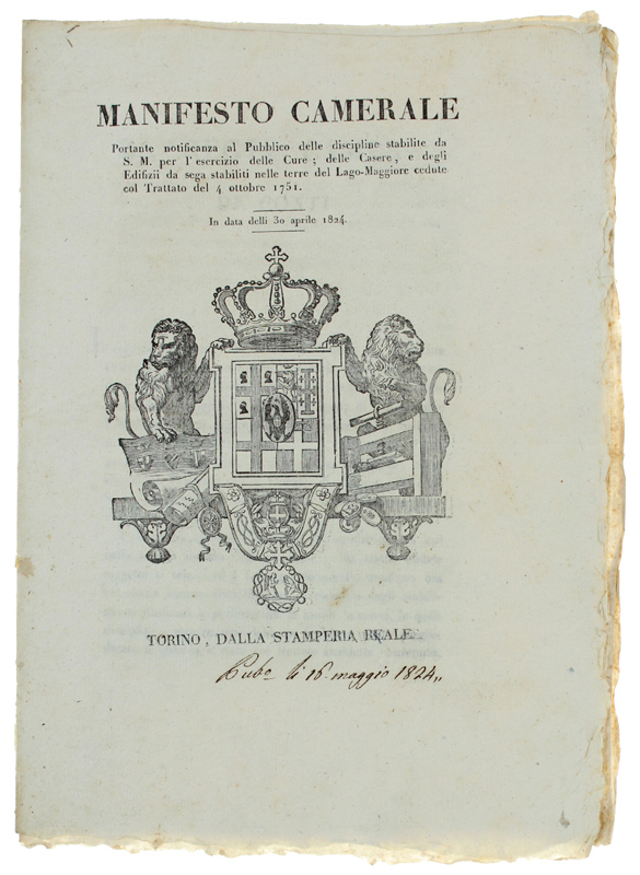 MANIFESTO CAMERALE portante notificanza al Pubblico delle discipline stabilite da …