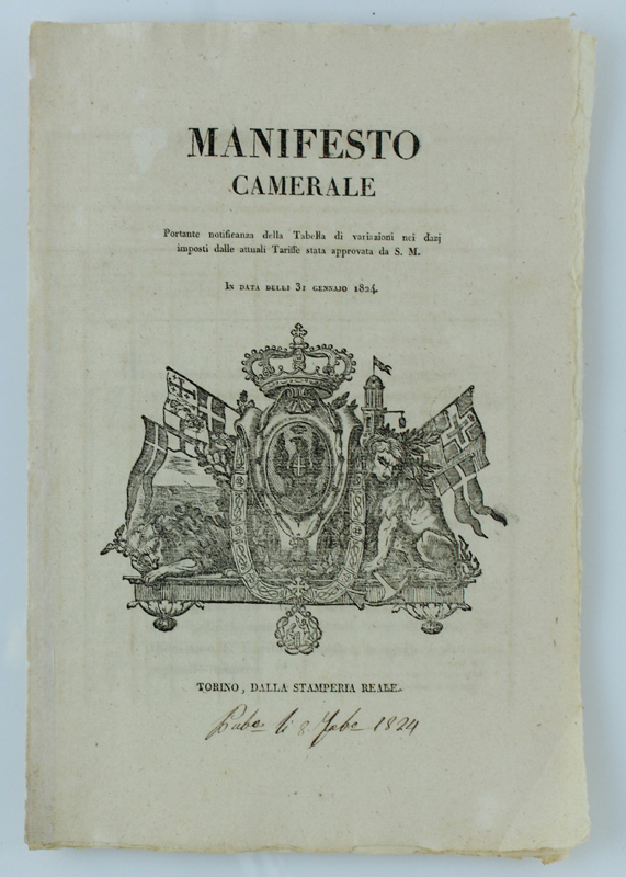 MANIFESTO CAMERALE portante notificanza della tabella di variazioni nei dazj …