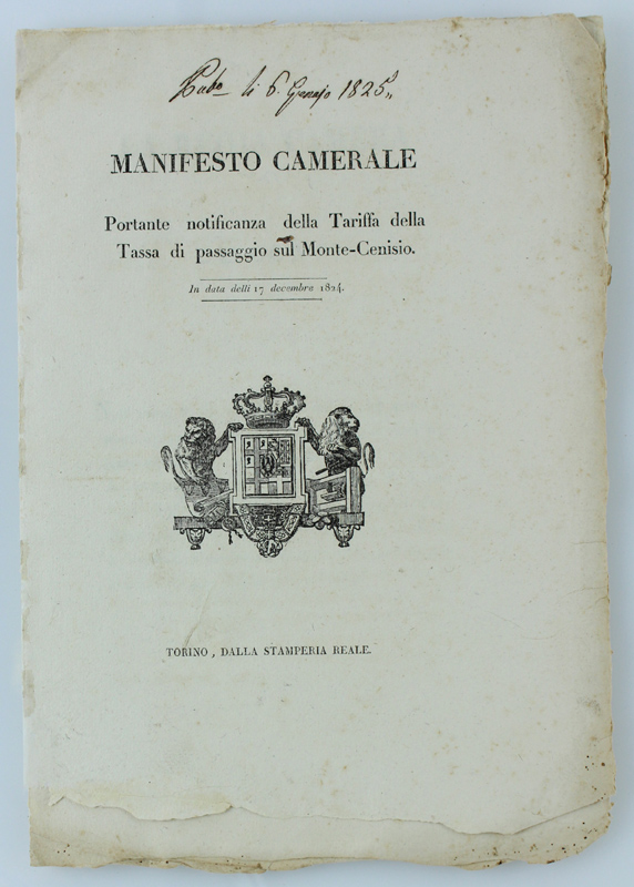 MANIFESTO CAMERALE portante notificanza dellA Tariffa della Tassa di passaggio …
