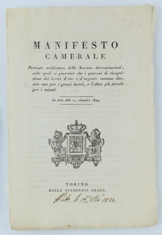 MANIFESTO CAMERALE Portante notificanza delle Sovrane determinazioni, colle quali si …