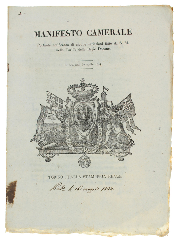MANIFESTO CAMERALE portante notificanza di alcune variazioni fatte da S.M. …