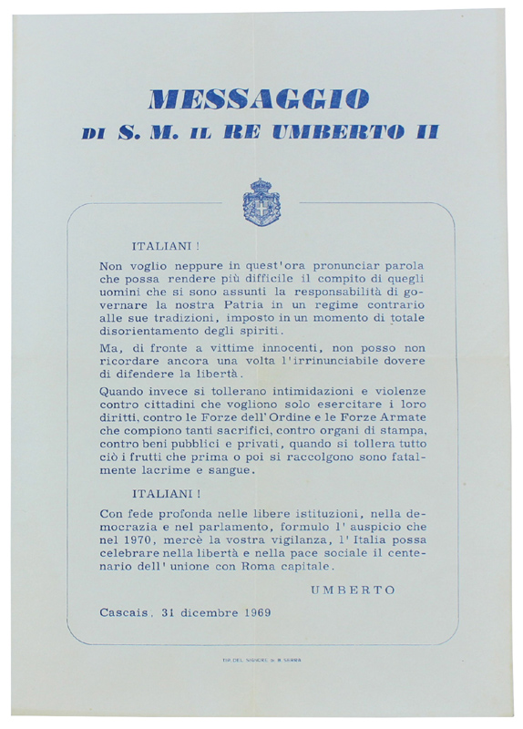 MESSAGGIO DI S.M. IL RE UMBERTO II - Cascais 31 …