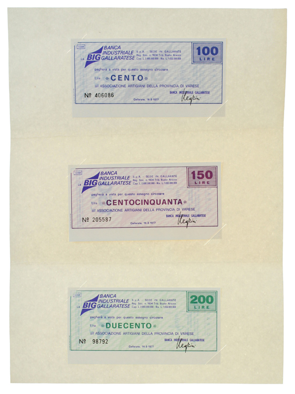 MINIASSEGNI Banca Indusriale Gallaratese. SerIe dei 3 valori emessi - …