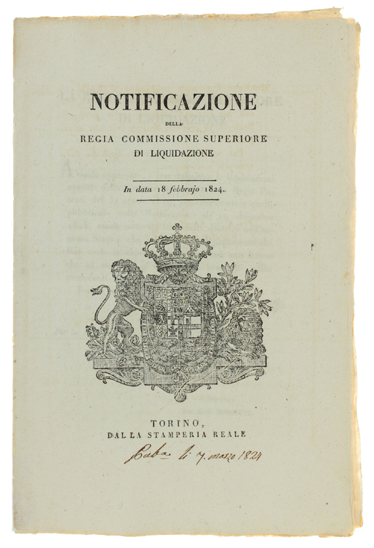 NOTIFICAZIONE DELLA REGIA COMMISSIONE SUPERIORE DI LIQUIDAZIONE. In data 18 …