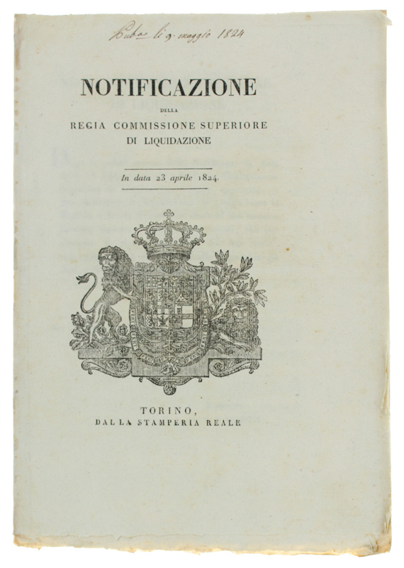 NOTIFICAZIONE DELLA REGIA COMMISSIONE SUPERIORE DI LIQUIDAZIONE. In data 23 …