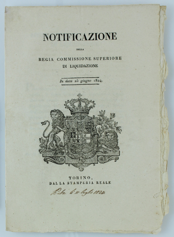 NOTIFICAZIONE DELLA REGIA COMMISSIONE SUPERIORE DI LIQUIDAZIONE. In data 25 …