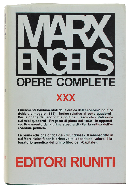 OPERE COMPLETE. Vol. 30 - Scritti economici di Karl Marx …