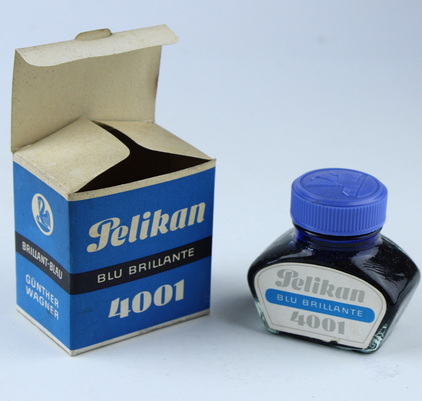 PELIKAN blu brillante 4001 flacone inchiostro vintage per stilografica (nuovo)