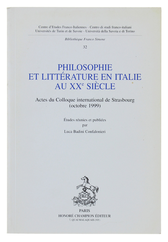 PHILOSOPHIE ET LITTERATURE EN ITALIE AU XXe SIECLE. Actes du …