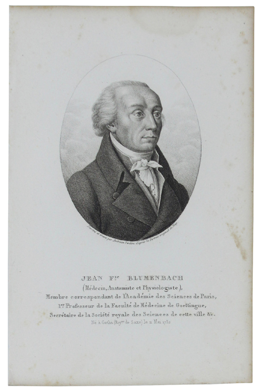JEAN F. BLUMENBACH ( Médecin, Anatomiste et Physiologiste) 1752-1840. Gravure …