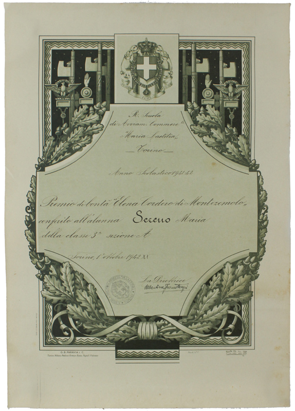 PREMIO DI BONTA' SCUOLA "MARIA LAETITIA" TORINO 1942